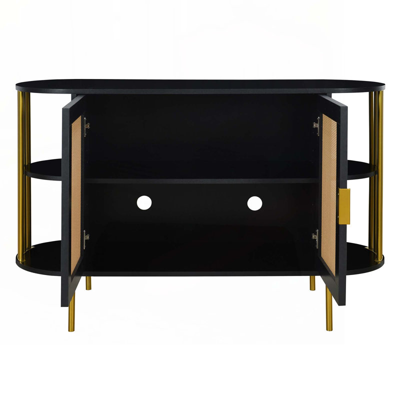Armoire de salle à manger courbée élégante à 2 portes pour la salle à manger, Noir et or