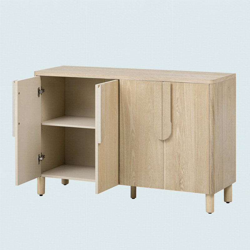 Buffet 4 portes avec rangement, tablettes réglables pour la salle à manger, la cuisine et le salon, Naturel