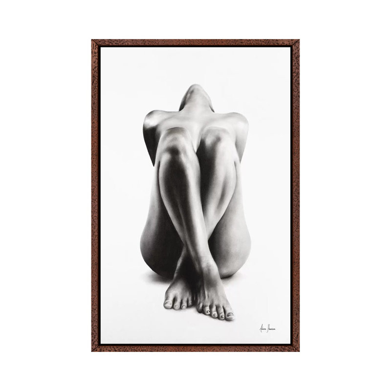 Nude Woman Charcoal Study 63 by Ashvin Harrison - Wrapped Canvas Painting, 101.6 cm H x 66.04 cm W, Classic Brown Wood Framed