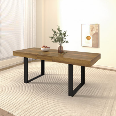 Table de salle à manger rectangulaire extensible 6 à 10 personnes en bois vieilli noir 160 à 200 cm