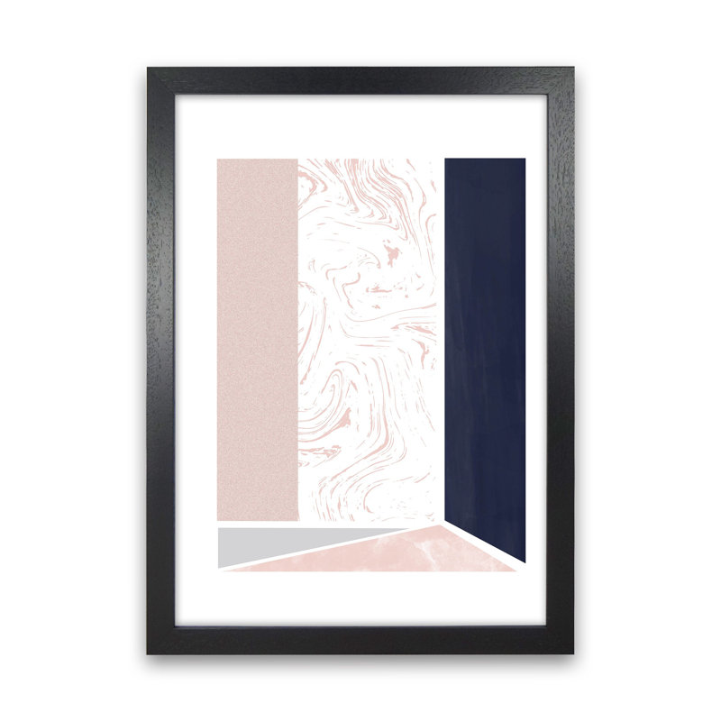 Navy And Marble Pink 2 by Pixy Paper - Print, 84cm H x 59.4cm W x 3cm D, Black Framed