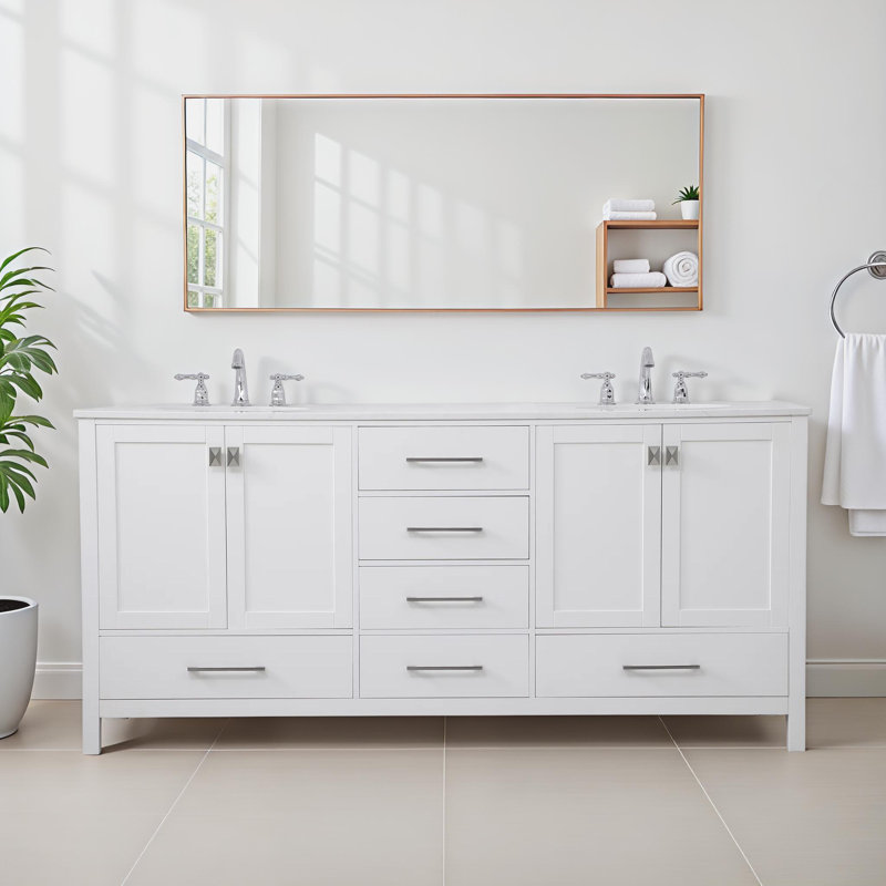 Ensemble de meuble-lavabo large 72 "Irene, Blanc, Quartz Calacatta