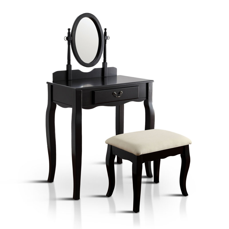 Ensemble de meuble-lavabo en bois massif avec tabouret et miroir Achai