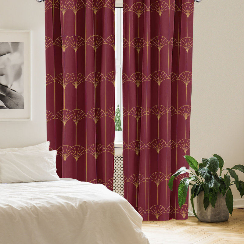 Burgundy and Sand Brown Art Deco Microfiber Curtain Panel Pair