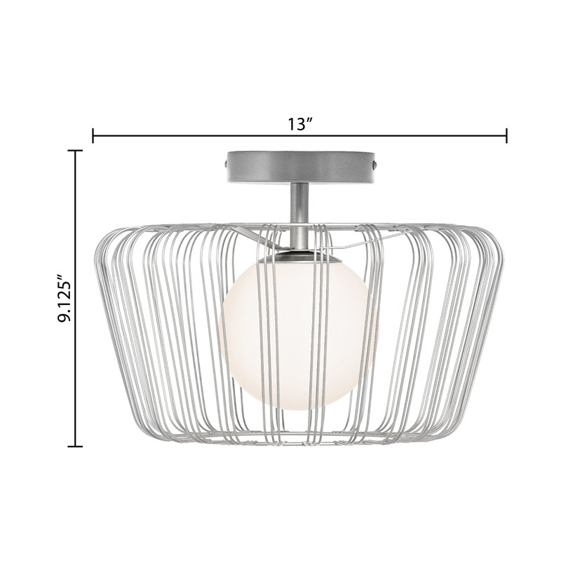 13"W Mateo Silver Caged Globe Shade Ceiling Light 