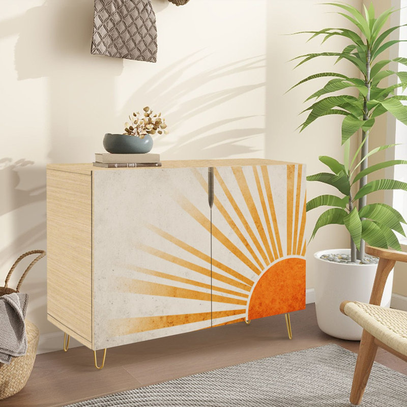 Buffet buffet avec rangement Sun print boho minimaliste géométrique abstrait coucher de soleil avec 2 portes pour le salon et la cuisine