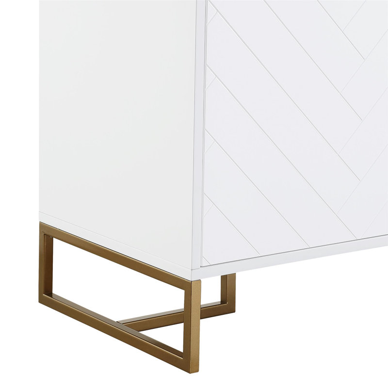 Herringbone 48" Wide Buffet Table, Gold/White