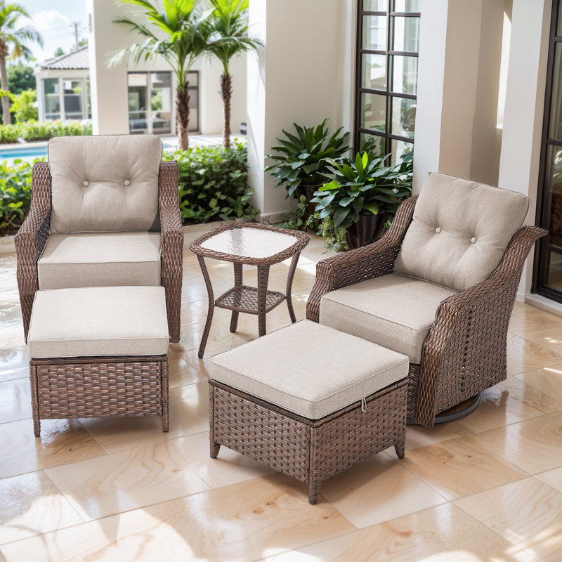 Ensemble de conversation berçant et pivotant avec repose-pieds et coussins de 6 po Acton, Beige