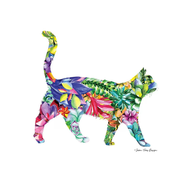 Cat Watercolour Succulents - Wrapped Canvas Painting, 30.48 cm H x 30.48 cm W
