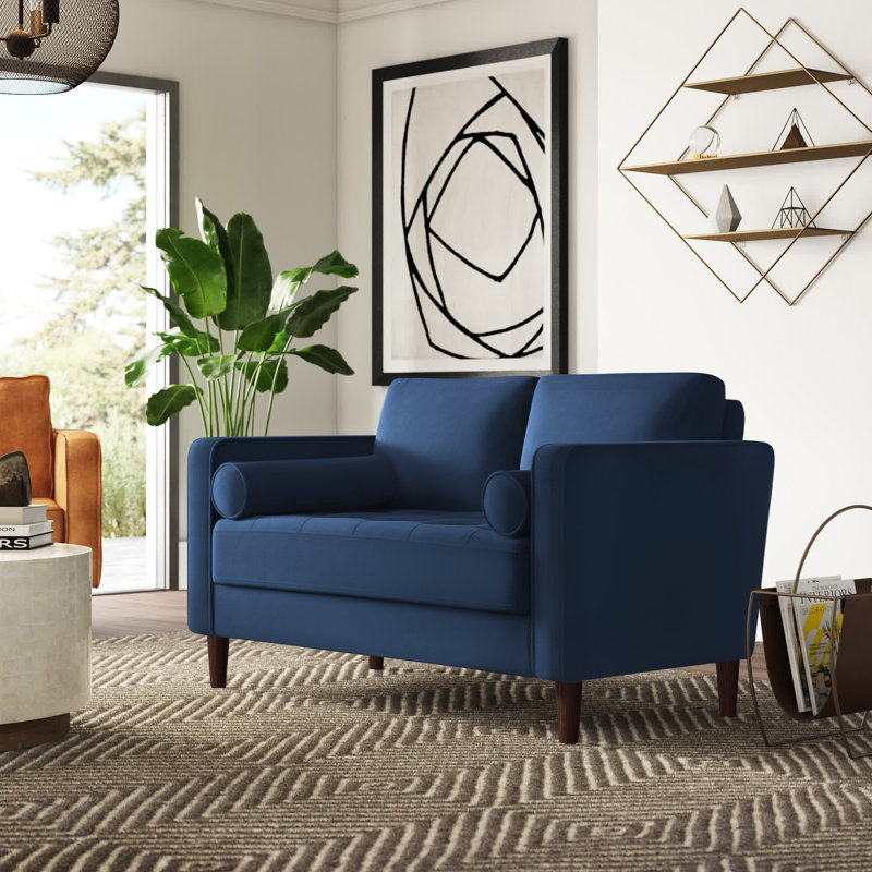 Garren 52.4" Square Arm Tufted Loveseat, Navy Blue Linen
