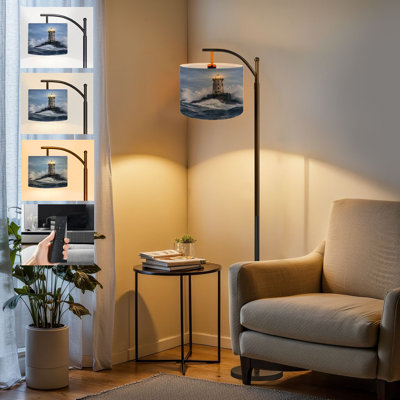  Arc Floor Lamp Lighthouse storm Tall Modern Standing Lamp LED Adjustable Linen Lampshade 3 Color Temperatures