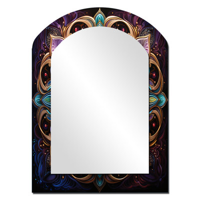 Ancient Colorful Magical Mandala - Boho Mandala Asymmetrical Large Mirror, Traditional Arch Unique Wall Mirror Decor, Printed Metal Art