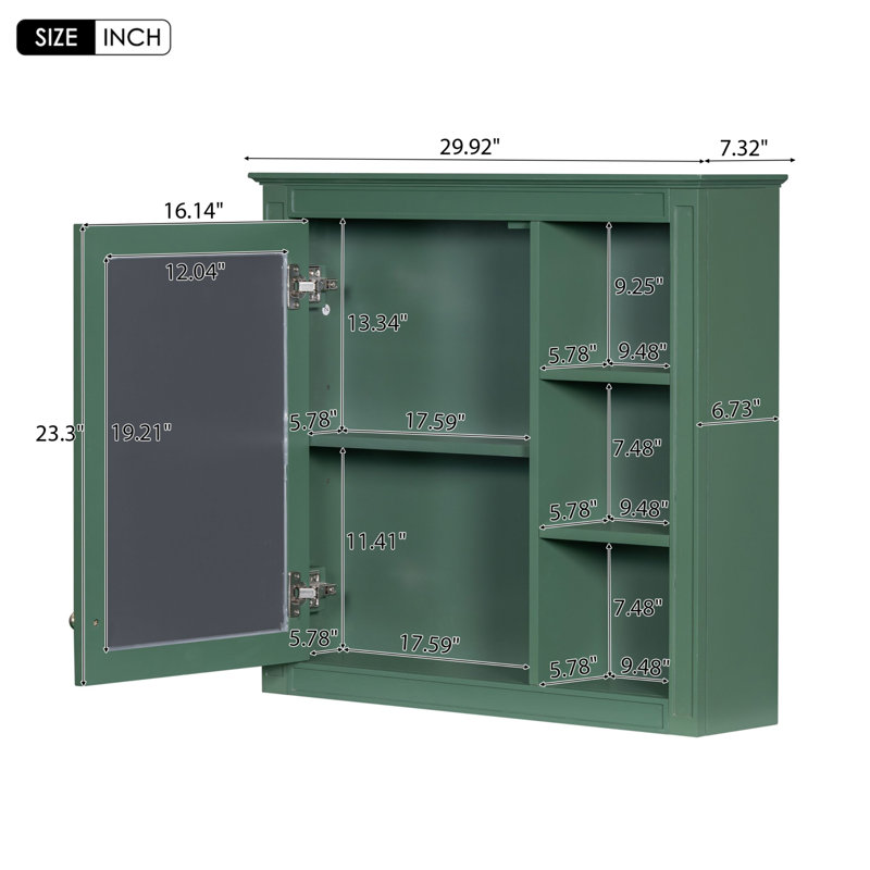 Armoire à pharmacie à miroir murale l 30 po H 28 po, Vert