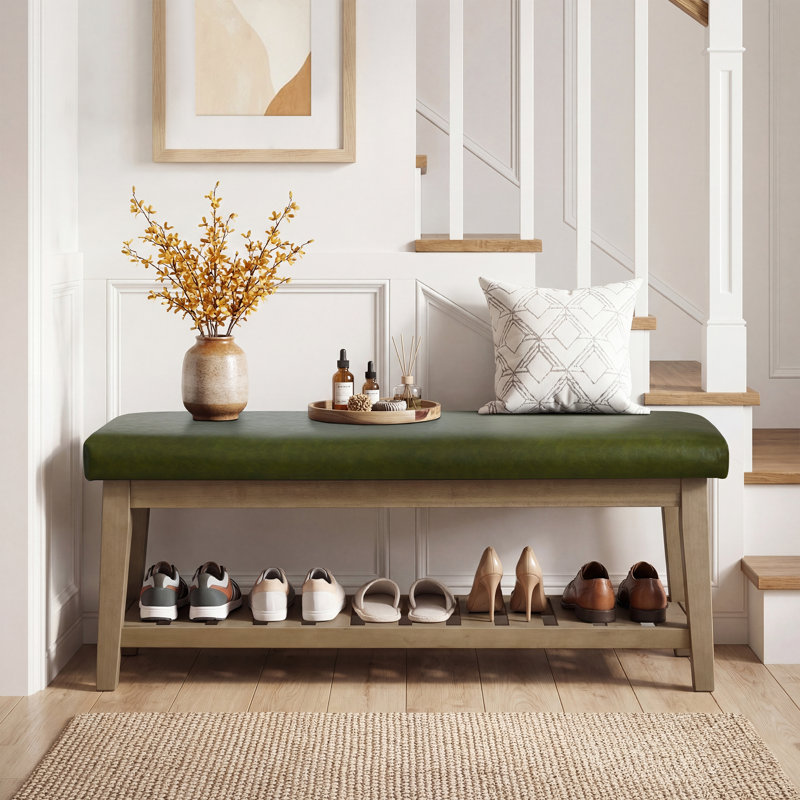 Hahnville 43.3'' W Upholstered Storage Bench, Green