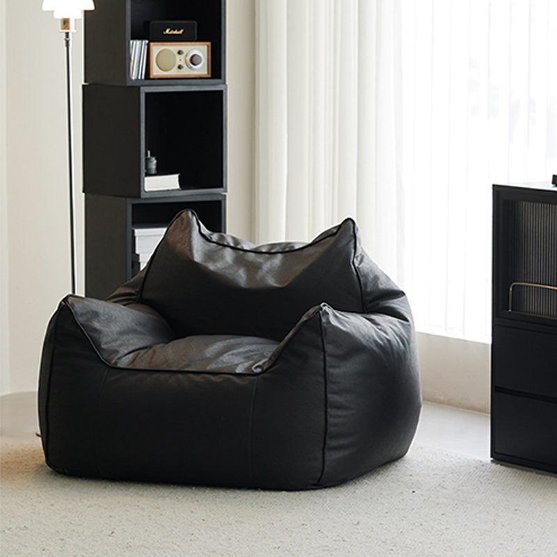 Minimalist black leather bean bag sofa