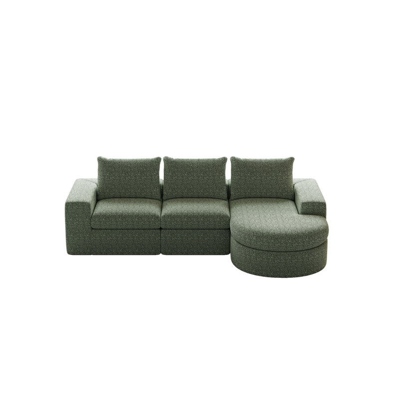 Canapé combiné en L 99 po chenille avec fauteuil 99 po, Chenille verte