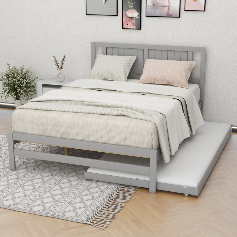 Solid Wood Platform Bed, Gray