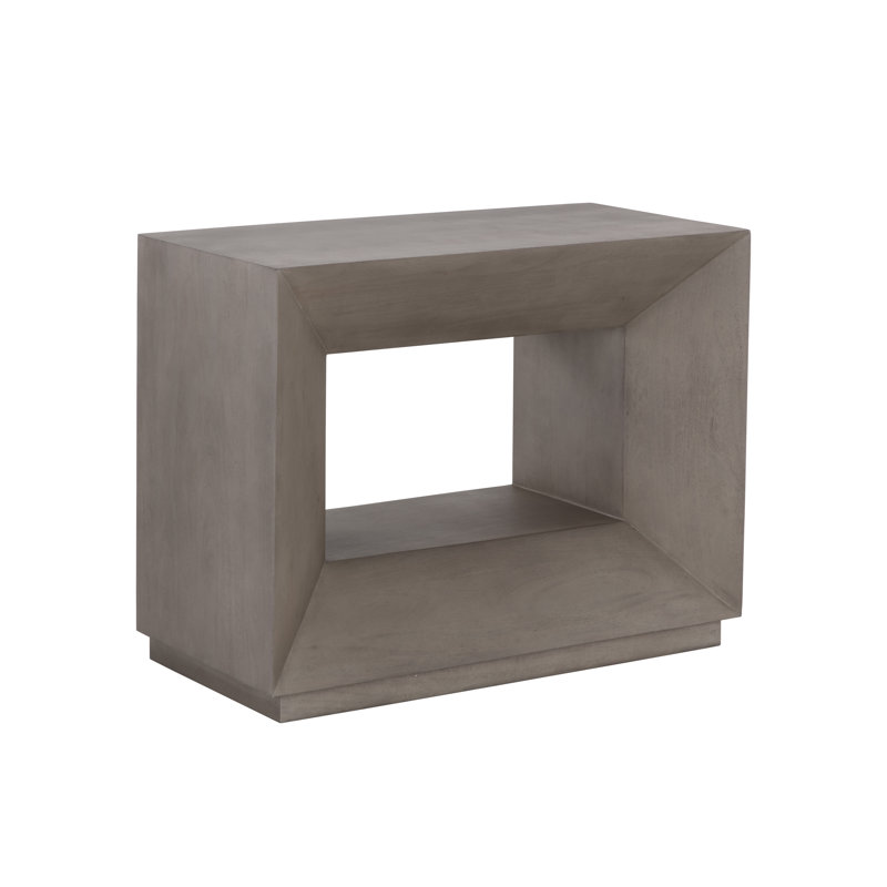 Gray Acacia Wood Geometric Nightstand with Drawer