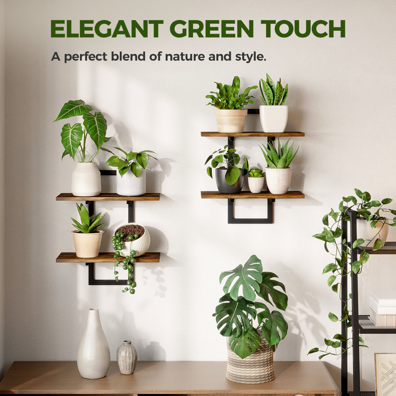 Ebern Designs Floating Shelves for Wall Planters for Indoor Plants Hanging  Shelves Plant Holder Wall Decor Plant Stand Indoor for Plant Hangers Indoor  for Living Room Bedroom Bathroom 2-Pack Brown | Wayfair