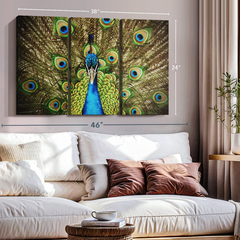 «Fierce Blue Peacock Wall Art» sur toile, H 24 po x l 38 po x P 1,25 po