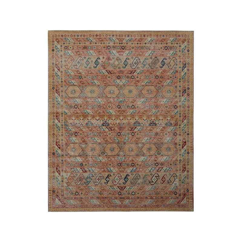Distressed Homage Hand Knotted Wool Geometric Area Rug, Runner 3' x 8'