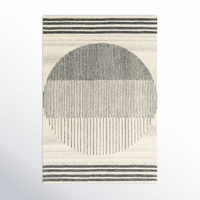 Uptown Geometric Hand Tufted Wool Area Rug in Beige/Black