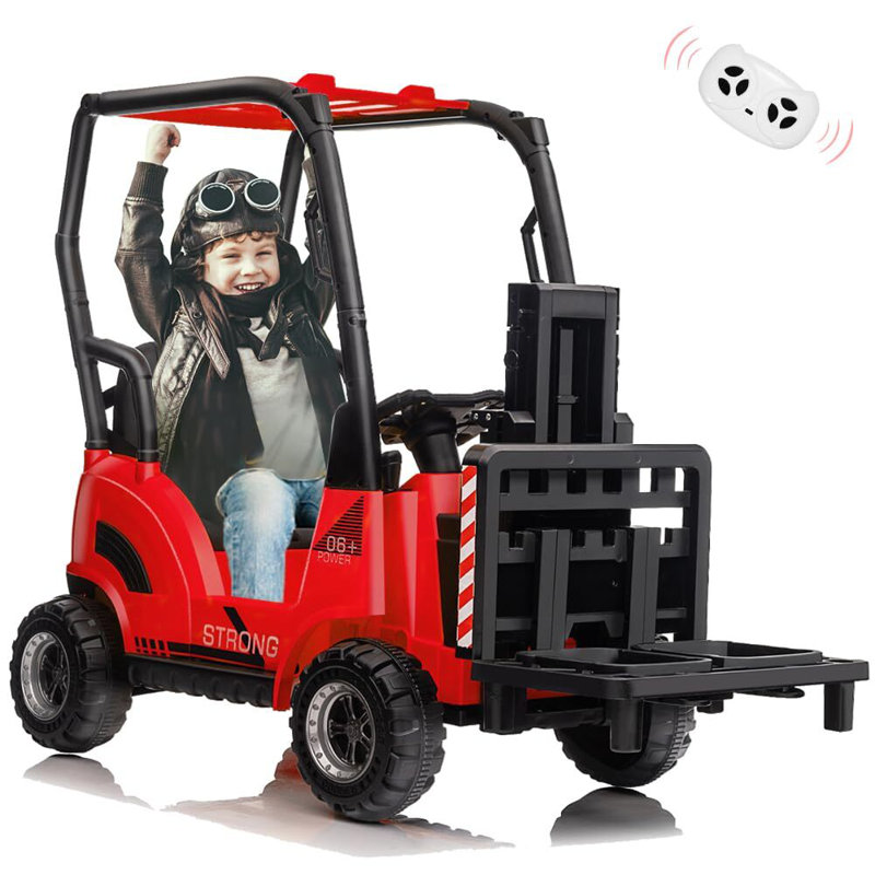 12V Kids Ride On Forklift Car, Toddles Electric Construction Car With Remote Control, Red