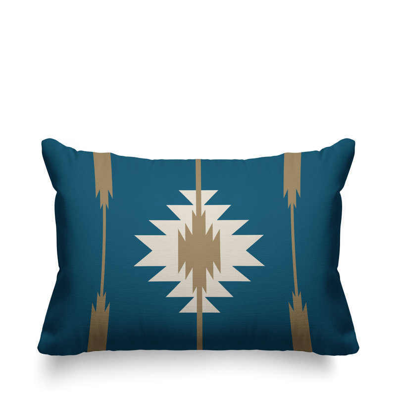 Coussin décoratif intérieur / extérieur Jolon Southwestern, 14 po x 20 po, Turquoise, Rectangulaire