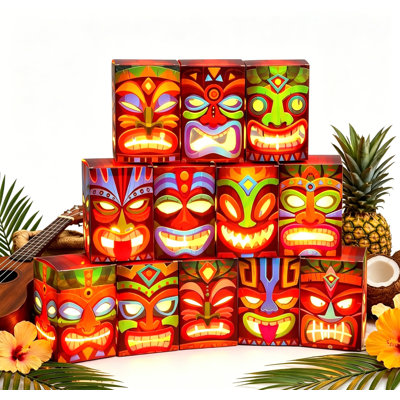 24 boîtes de décoration de totem Tiki illuminées, décorations de bar tiki tropical Aloha Hawaiian Luau, décorations de table lumineuses pour une fête intérieure ou extérieure sur le thème des survivants