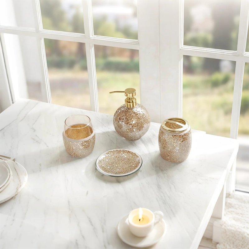 Gold Glass Bathroom Accessories Set