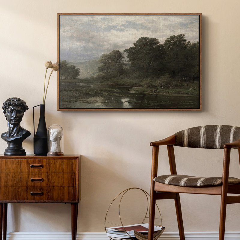 Paysage rétro - Toile tendue avec châssis encadré, Noyer, H 17 po x l 25 po