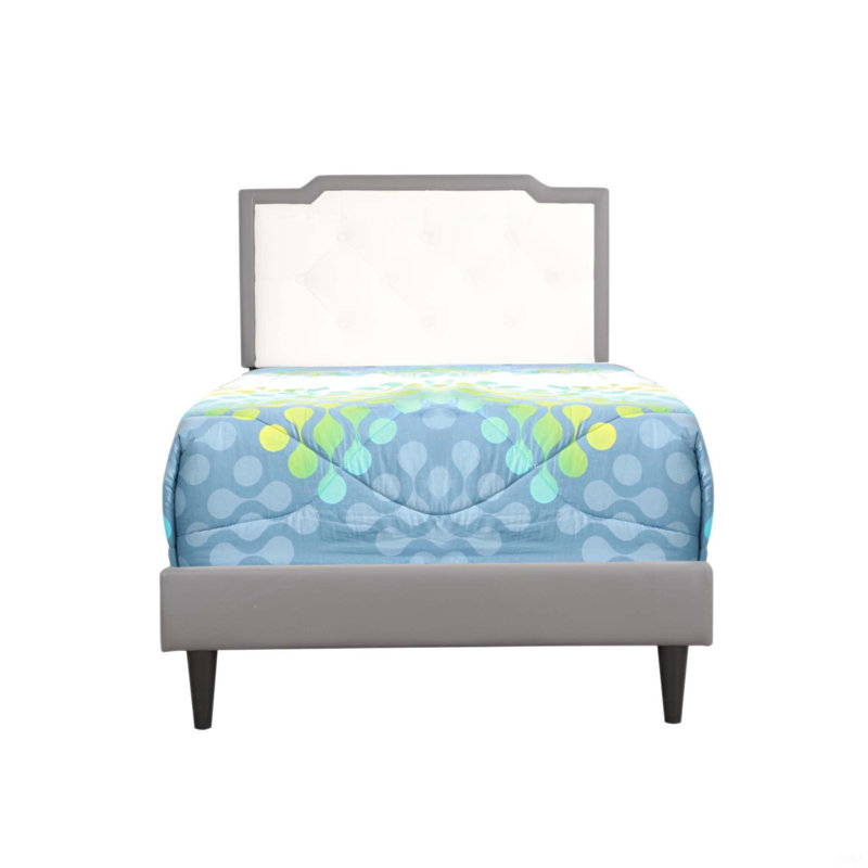 Lit simple gris clair élégant et décontracté avec tête de lit capitonnée et hauteur réglable, parfait pour les chambres modernes