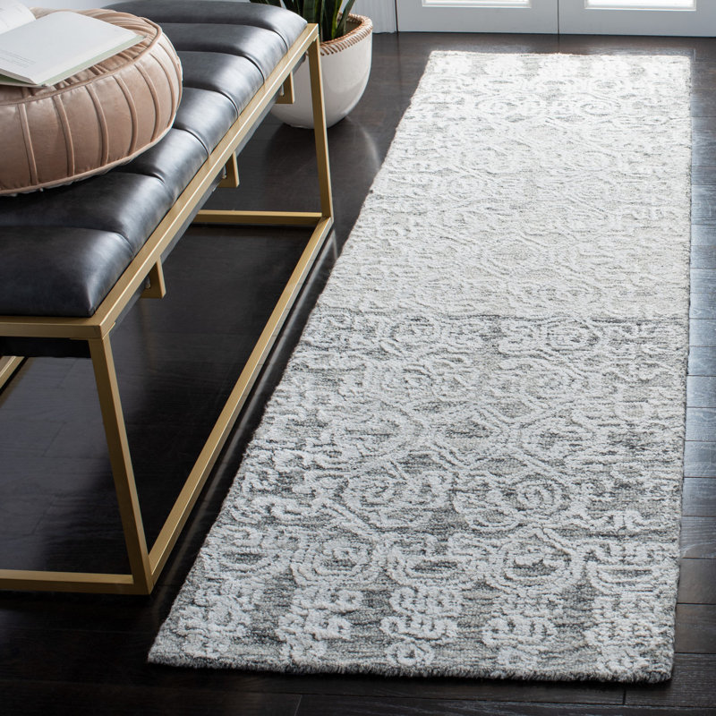Tapis géométrique en laine / viscose / coton touffeté à la main Ildo, Tapis de couloir 2 pi 3 po x 8 pi