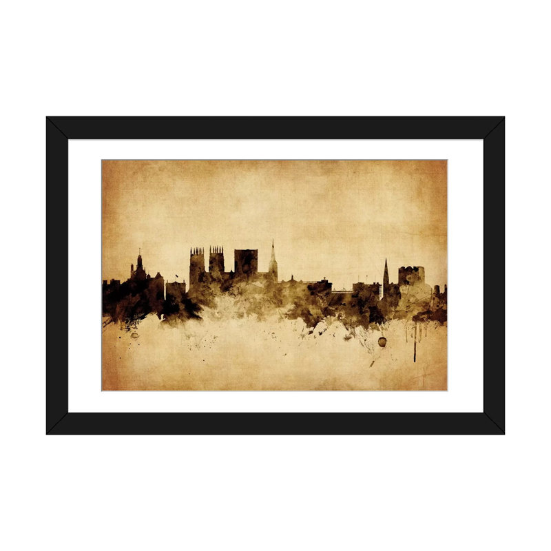 Foxed (Retro) Skyline Series: York, Angleterre, Royaume-Uni, impression sur toile tendue, H 24 po x l 32 po x P 1 po, Blanc