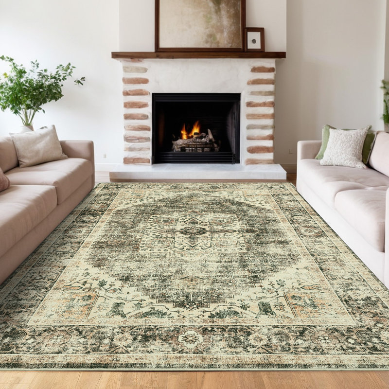 Tapis oriental lavable à la machine avec envers en caoutchouc pour salon, Rectangle 4pi x 6 pi