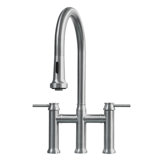 Whitehaus Collection Solid Stainless Steel Dual Lever Gooseneck Bridge Kitchen Faucet with Pull-down Spray Head