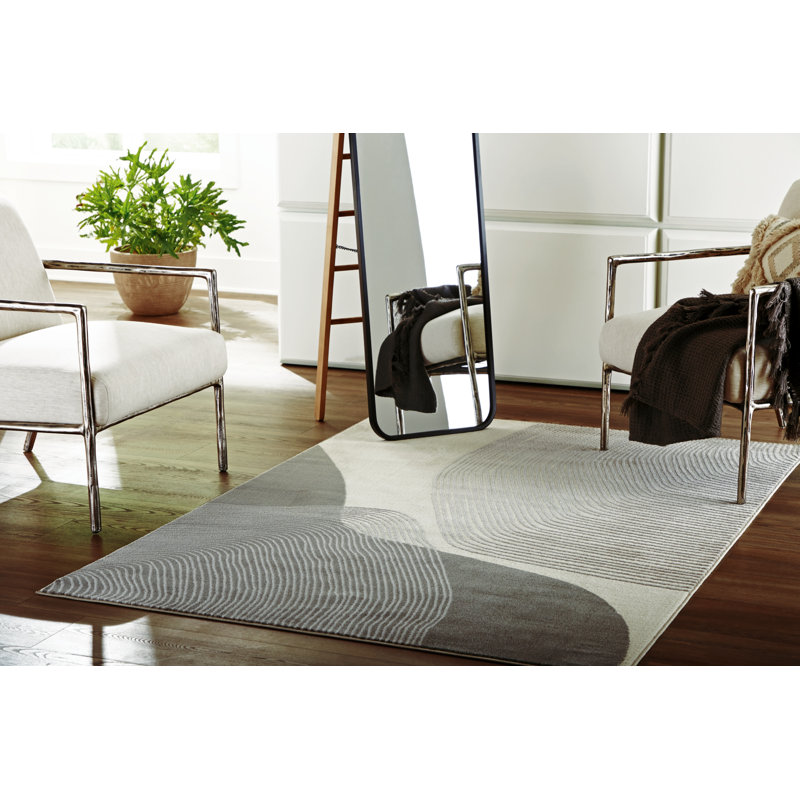 Gray and Ivory Abstract Reversible Rectangular 5' x 7' Rug