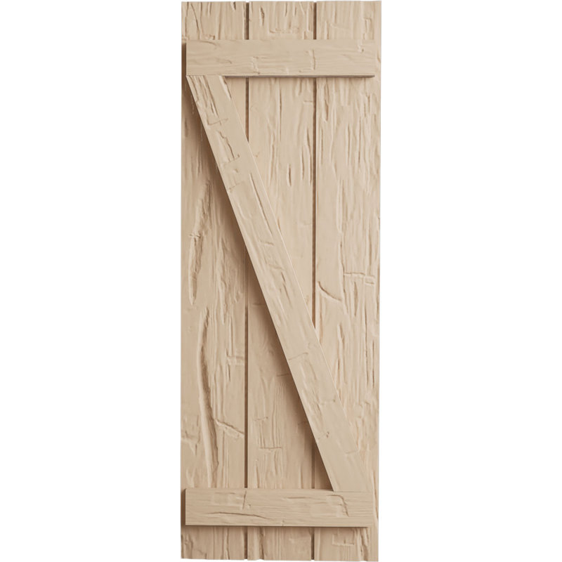 Volets en faux bois avec planche en Z, Texture taillée à la main / brun clair apprêté, 16", H 78 po x l 16,5 po x P 1 po