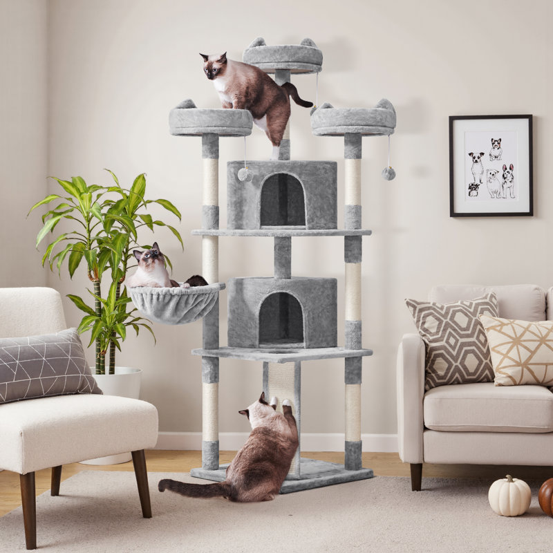 76" Fenwick Cat Tree, Light Grey/White