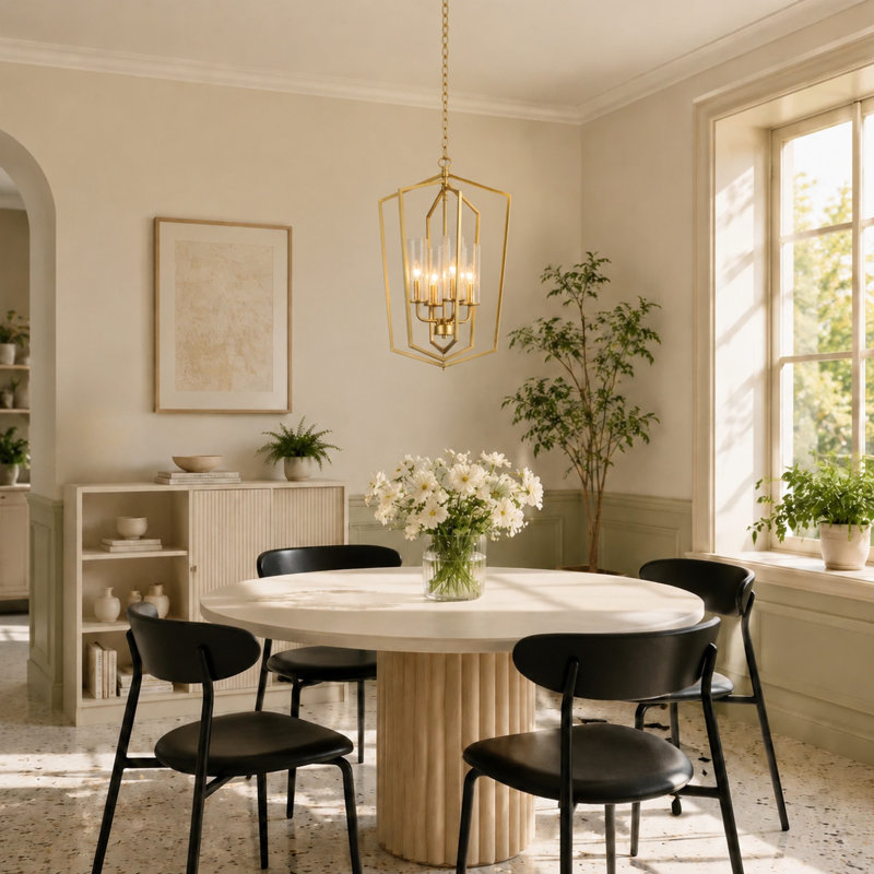  Jasrah 4 - Light Dimmable Lantern Chandelier with Seeded Glass Shade, Seeded