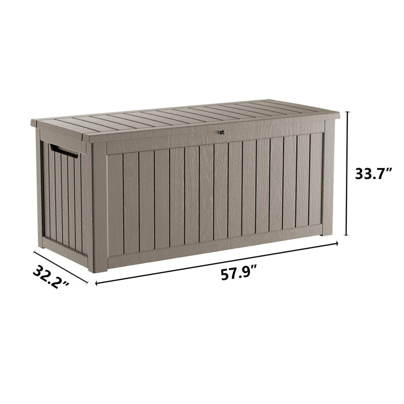230 Gallon Resin Deck Box, Lockable Patio Outdoor Storage Box For Patio Garden, Gray