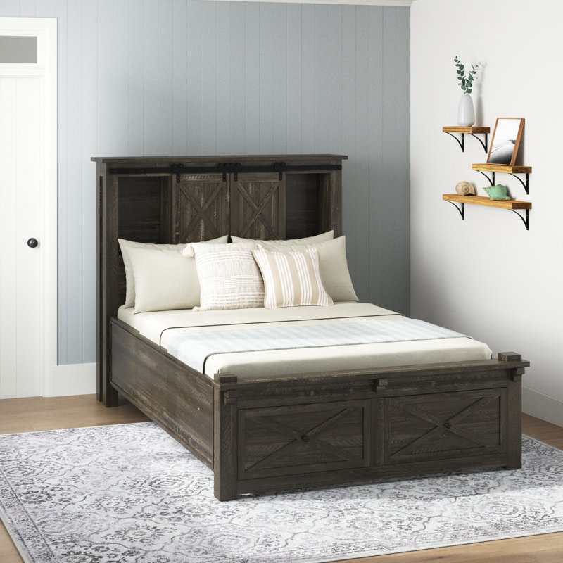 Carney Solid Wood Bookcase Storage Bed, Queen, Charcoal