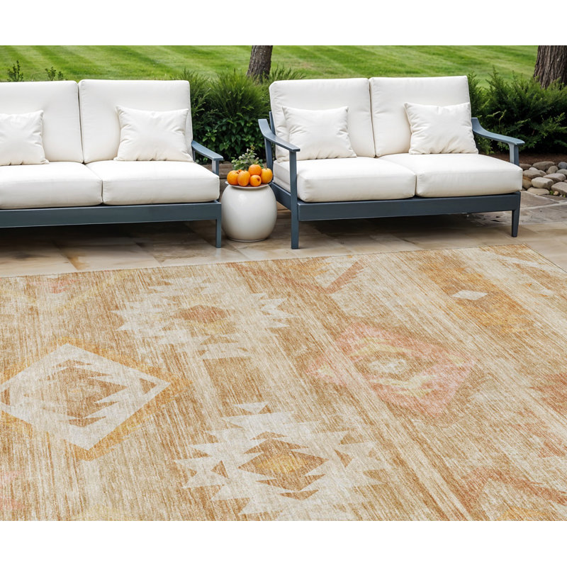 Tapis extérieur lavable 8 pi x 10 pi en terre cuite et ivoire Southwestern