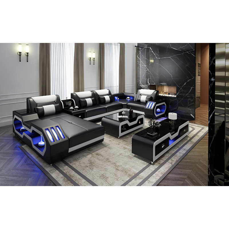 Canapé modulaire de coin Raquita, Noir / blanc, Orienté vers la gauche