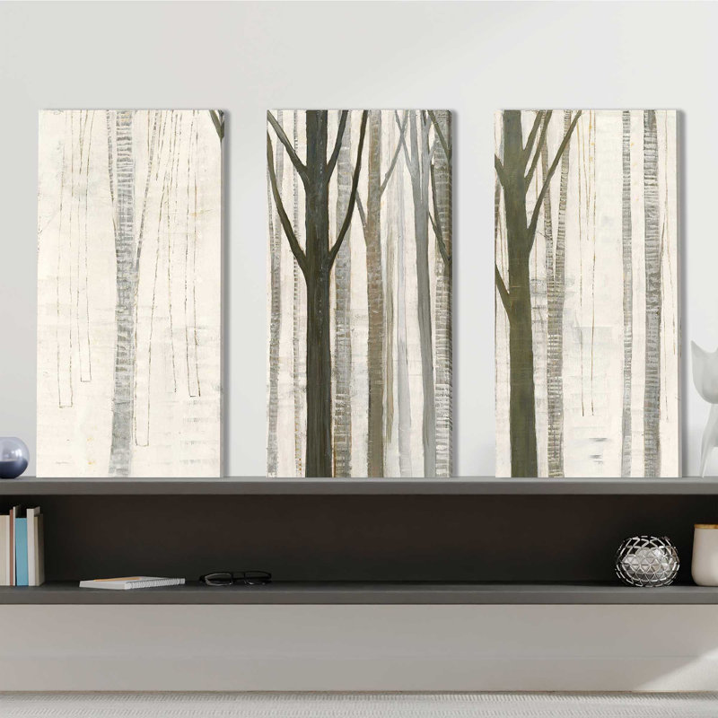 Down to the Woods on White - Ensemble de 3 reproductions d'art sur toile tendue, H 24 po x l 36 po x P 0,75 po