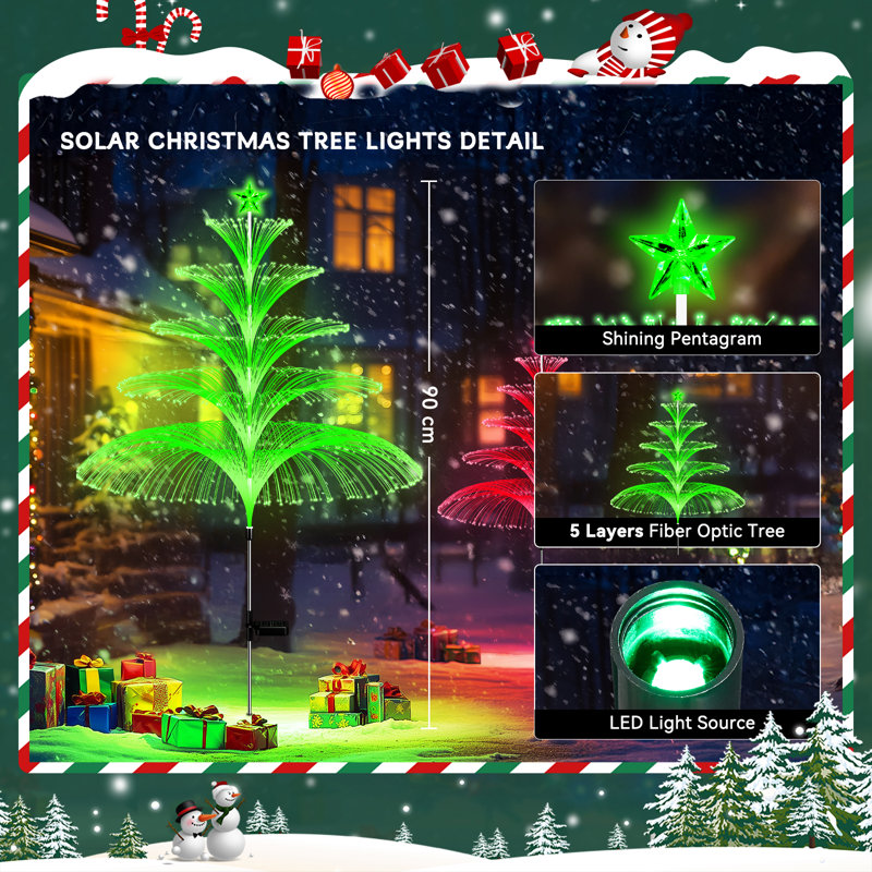 Arbre de Noël solaire méduse lumières 5 couches de fibre optique 7 couleurs changeantes pour chemin pelouse patio extérieur décoratif