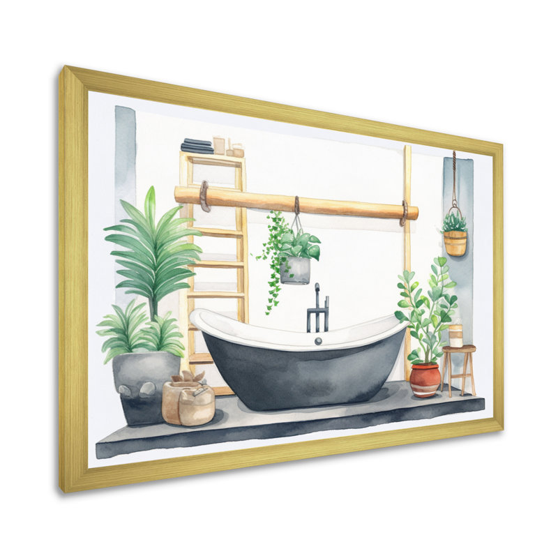 "Natural Bathroom Decor VI", reproduction d'art sur toile, Cadre doré à une seule photo, H 12 po x l 20 po x P 1 po