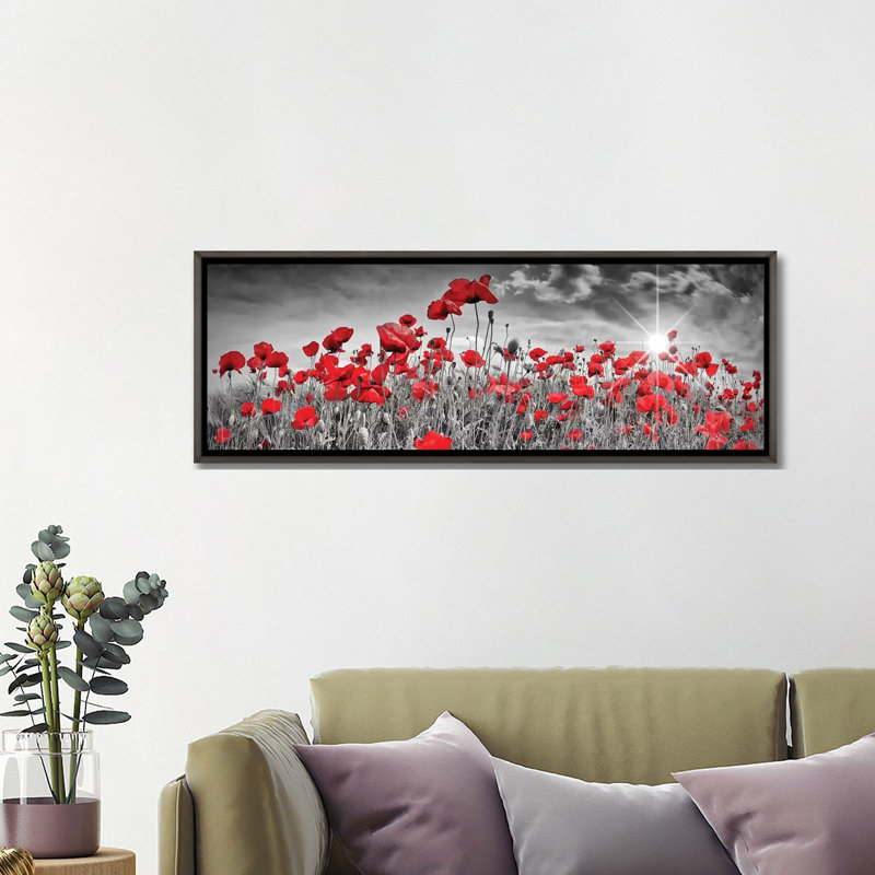 "Champ de coquelicots" par Melanie Viola, reproduction d’art graphique panoramique, H 16 po x l 48 po x 1,5 po
