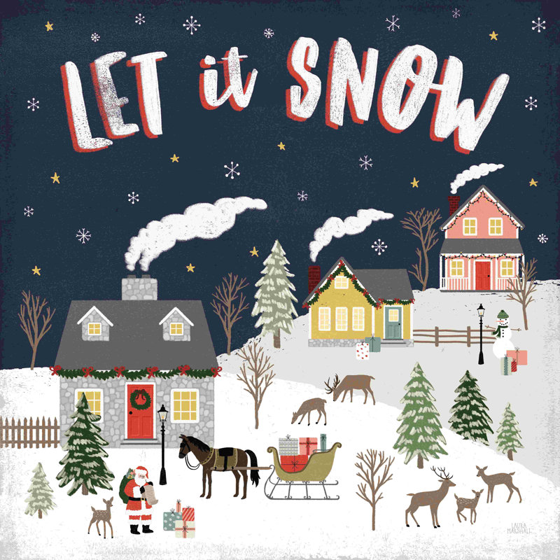 «Christmas Village IV» par Laura Marshall, art textuel sur toile tendue, H 30 po x l 30 po