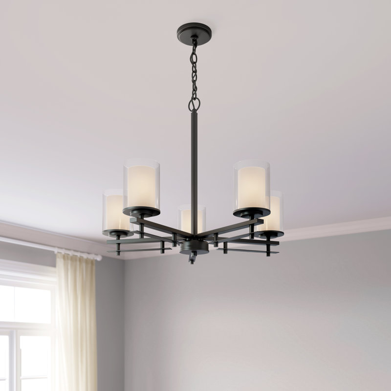 5 - Light Dimmable Classic / Traditional Chandelier, Matte Black